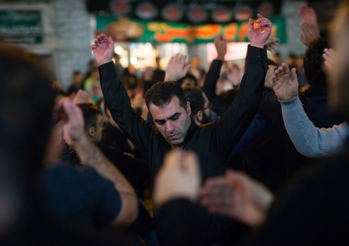 Iranian Shiite Muslim Men Chanting And Self-flagellating During Ashura, The Day Of The Death Of Imam Hussein, Golestan Province, Gorgan, Iran