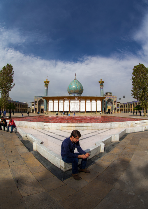 The Shah-e-cheragh Mausoleum With The Bassin Filled With Red Water To Commemorate Ashura, Fars Province, Shiraz, Iran