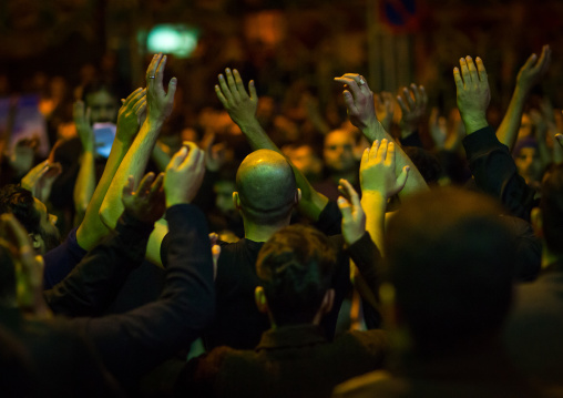 Iranian Shiite Muslim Men Chanting And Self-flagellating During Ashura, The Day Of The Death Of Imam Hussein, Golestan Province, Gorgan, Iran