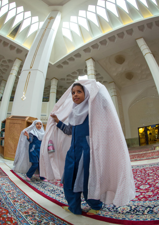 Muslim Shiite Girls In The Shah-e-cheragh Mausoleum, Fars Province, Shiraz, Iran