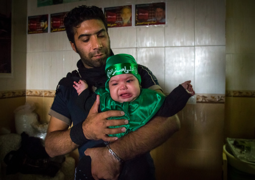 Iranian Shiite Muslim Father And His Daughter Dressed For Muharram Celebration, Isfahan Province, Kashan, Iran