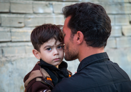 Iranian Shiite Muslim Father And His Son Dressed For Muharram Iranian Shiite Muslim Father And His Child, Isfahan Province, Kashan, Iran