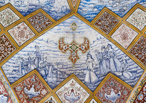 Detail Of A Painted Ceiling In Bagh-e Tarikhi-ye Fin Garden, Isfahan Province, Kashan, Iran