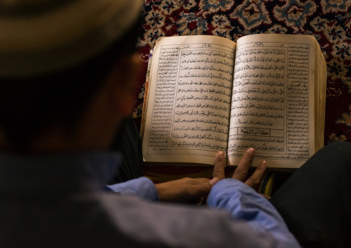 Iranian Shiite Muslim Student Reading The Koran In A Madrassah, Golestan Province, Karim Ishan, Iran