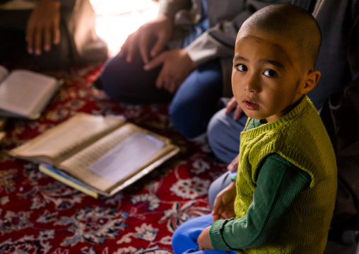 Turkmen Boy With Freshly Shaved Head At A Coranic School, Golestan Province, Karim Ishan, Iran