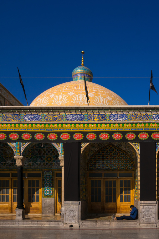 Man Resting Outside Of Fatima Al-masumeh Shrine, Central County, Qom, Iran