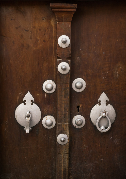 Ancient Female And Male Doorknockers On A Wooden Door, Yazd Province, Yazd, Iran