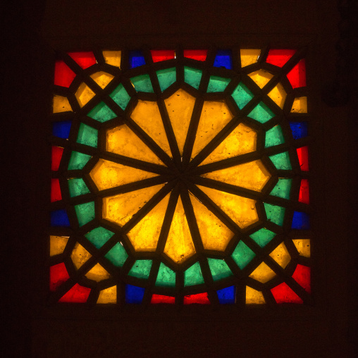 Stained Glass Window In Aghazadeh Mansion, Fars Province, Abarkooh, Iran