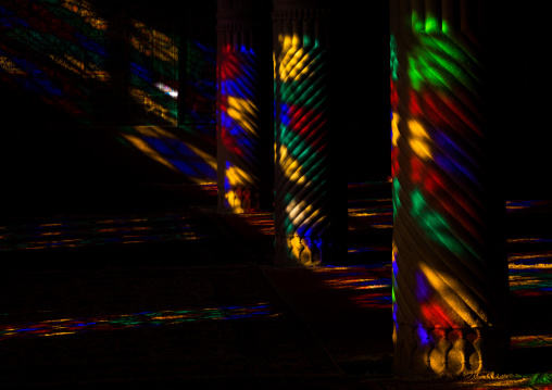 The Pillars Of Nasir Ol Molk Mosque With Its Beautiful Colors, Fars Province, Shiraz, Iran