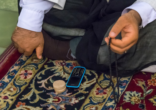 Iranian Shiite Muslim Man Praying In Fatima Al-masumeh Mosque, Fars Province, Shiraz, Iran