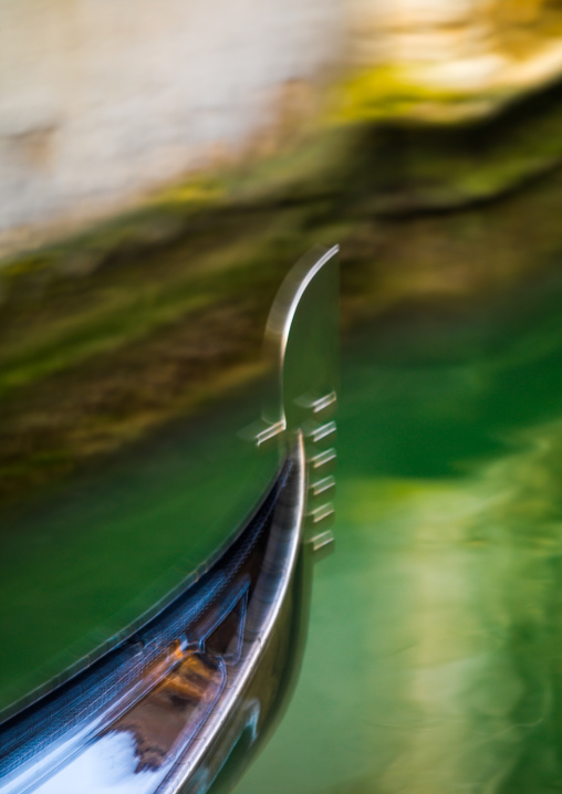 Gondola bow on the move, Veneto Region, Venice, Italy