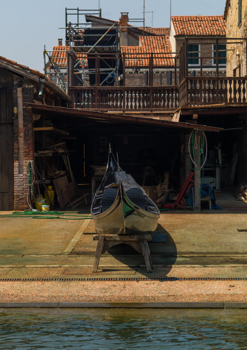 Gondola in a workshop, Veneto Region, Venice, Italy