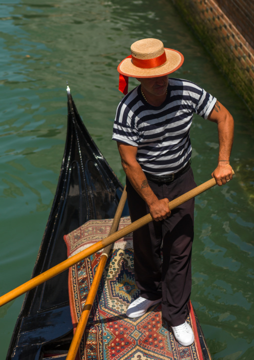 High angle view of an italian gondolier, Veneto Region, Venice, Italy