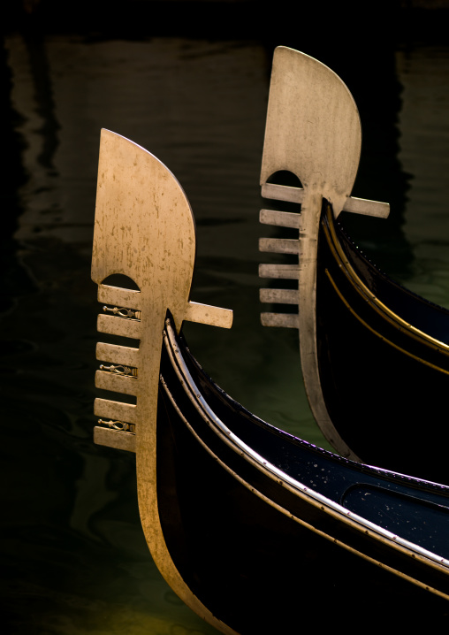 Gondolas bows iron, Veneto Region, Venice, Italy