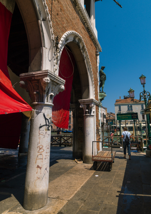 The loggia of the fish market in Rialto, Veneto Region, Venice, Italy