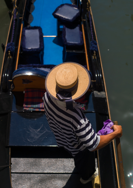 High angle view of an italian gondolier, Veneto Region, Venice, Italy