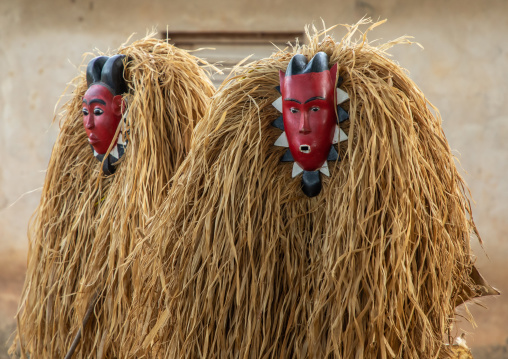 Goli sacred masks in Baule tribe during a ceremony, Région des Lacs, Bomizanbo, Ivory Coast