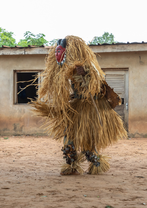 Goli sacred mask dance in Baule tribe during a ceremony, Région des Lacs, Bomizanbo, Ivory Coast