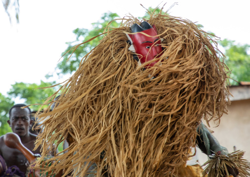 Goli sacred mask dance in Baule tribe during a ceremony, Région des Lacs, Bomizanbo, Ivory Coast