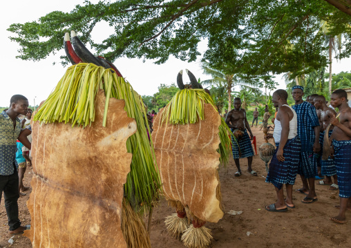 Goli sacred masks couple in Baule tribe during a ceremony, Région des Lacs, Bomizanbo, Ivory Coast