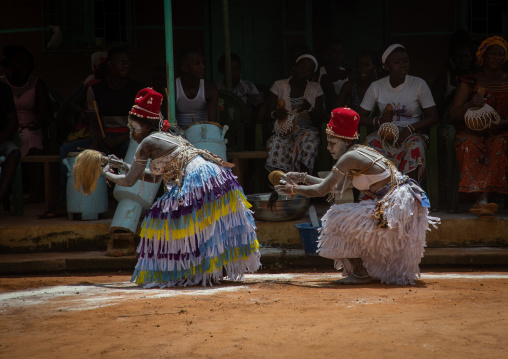 Women dancing during a ceremony in Adjoua Messouma Komians initiation centre, Moyen-Comoé, Aniassue, Ivory Coast