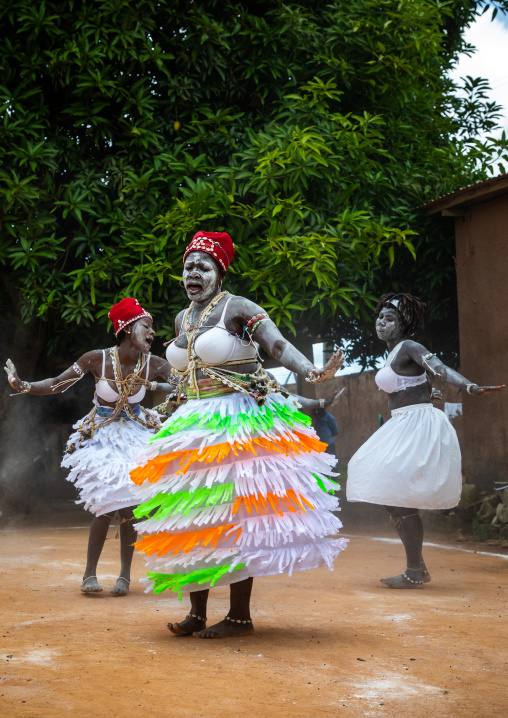 Women dancing during a ceremony in Adjoua Messouma Komians initiation centre, Moyen-Comoé, Aniassue, Ivory Coast