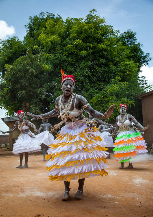 Women dancing during a ceremony in Adjoua Messouma Komians initiation centre, Moyen-Comoé, Aniassue, Ivory Coast