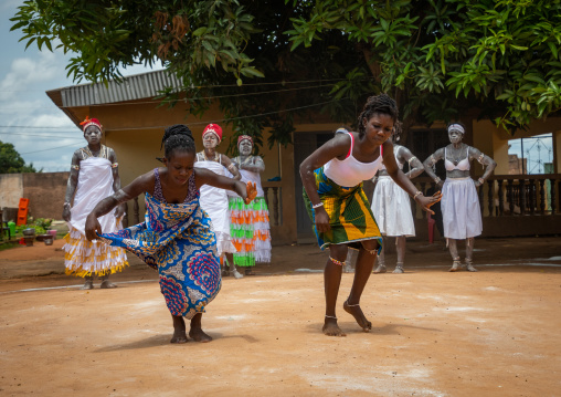 Women dancing during a ceremony in Adjoua Messouma Komians initiation centre, Moyen-Comoé, Aniassue, Ivory Coast