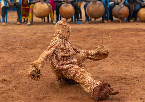 Boloye dance of the panther man performed by a child in the Senufo community, Savanes district, Waraniene, Ivory Coast