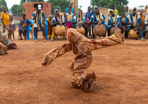 Boloye dance of the panther man performed by a child in the Senufo community, Savanes district, Waraniene, Ivory Coast