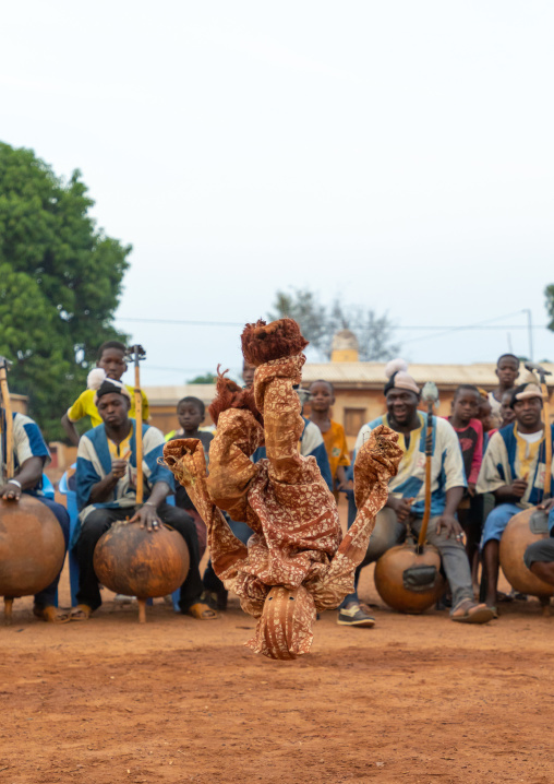 Boloye dance of the panther man performed by a child in the Senufo community, Savanes district, Waraniene, Ivory Coast