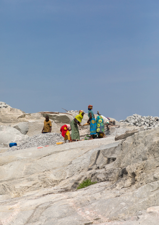 African people working in a granite quarry, Savanes district, Shienlow, Ivory Coast