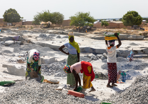 African people working in a granite quarry, Savanes district, Shienlow, Ivory Coast