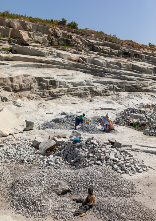 African people working in a granite quarry, Savanes district, Shienlow, Ivory Coast