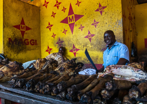 Fishes for sale in an african indoor market, Poro region, Korhogo, Ivory Coast