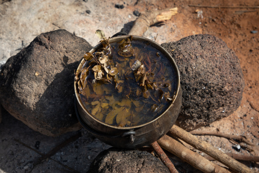 Fireplace for the cooking, Savanes district, Niofoin, Ivory Coast