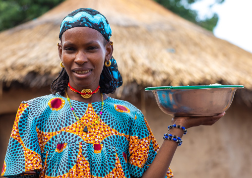 Portrait of a Peul tribe girl with a golden necklace, Savanes district, Boundiali, Ivory Coast