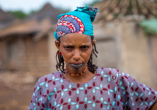 Portrait of a Peul tribe woman with tattooed lips, Savanes district, Boundiali, Ivory Coast