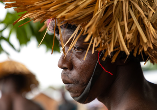 Senufo man dancing the Ngoro during a ceremony, Savanes district, Ndara, Ivory Coast