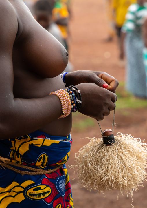 Young Senufo shirtless women dancing the Ngoro during a ceremony, Savanes district, Ndara, Ivory Coast