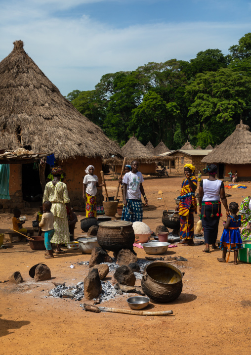 Dan tribe women cooking to celebrate the yam harvest in a village, Bafing, Godoufouma, Ivory Coast