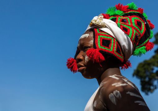 Dan tribe woman dancing during a ceremony, Bafing, Gboni, Ivory Coast