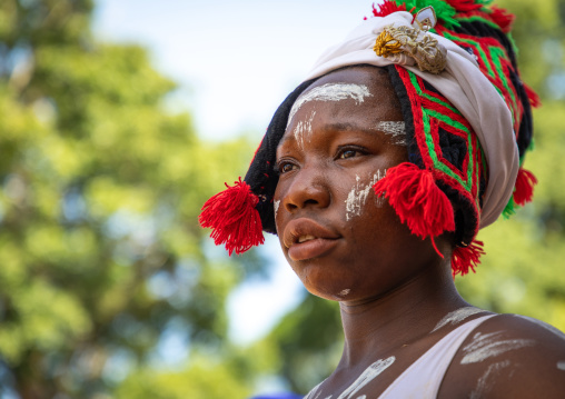 Dan tribe woman dancing during a ceremony, Bafing, Gboni, Ivory Coast