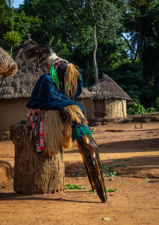 The tall mask dance with stilts called Kwuya Gblen-Gbe in the Dan tribe during a ceremony, Bafing, Gboni, Ivory Coast