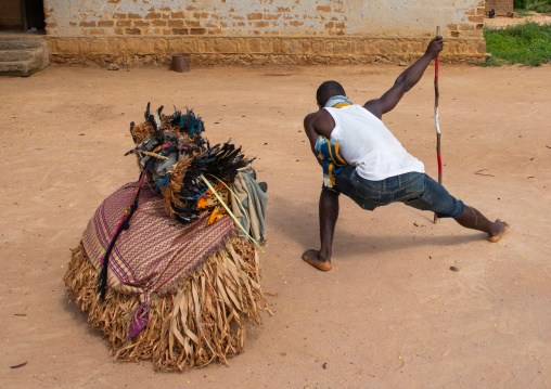 We Guere sacred mask dance during a ceremony, Guémon, Bangolo, Ivory Coast