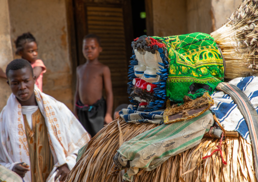 We Guere sacred mask dance during a ceremony, Guémon, Bangolo, Ivory Coast