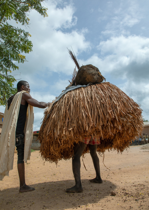 We Guere sacred mask dance during a ceremony, Guémon, Bangolo, Ivory Coast