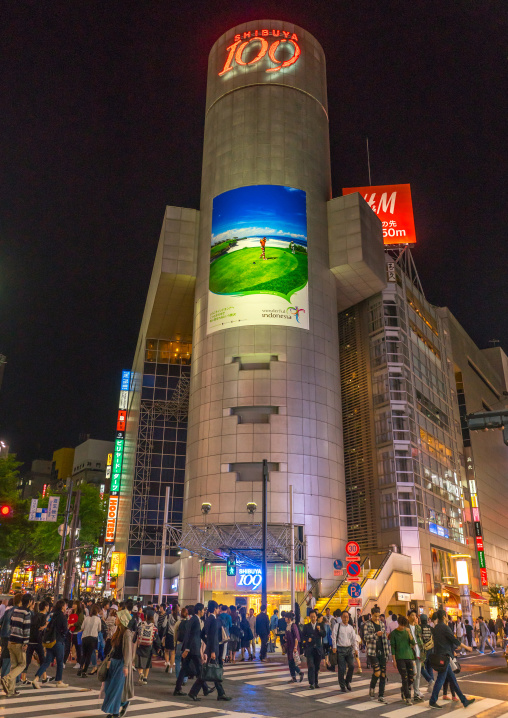 Shibuya crossing at night, Kanto region, Tokyo, Japan