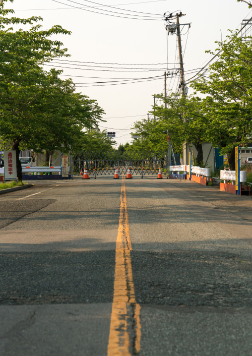 Roadblock in the difficult-to-return zone after the daiichi nuclear power plant irradiation, Fukushima prefecture, Tomioka, Japan