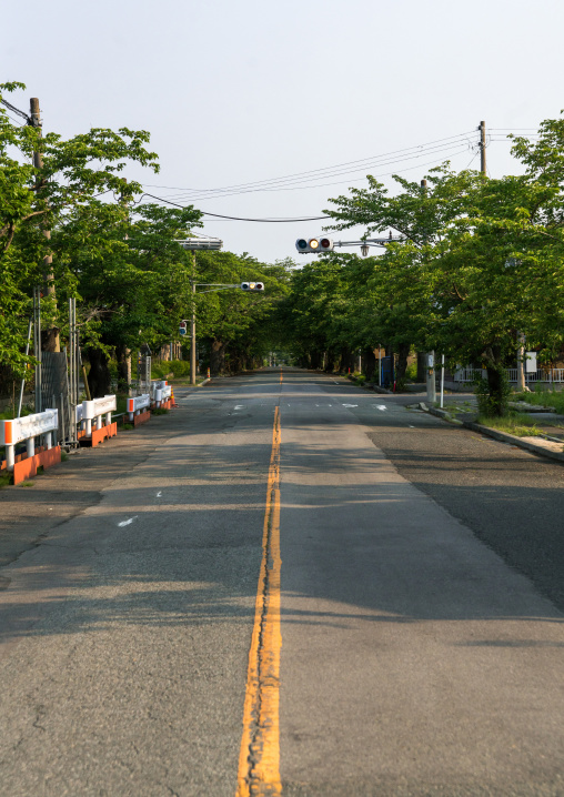 Roadblock in the difficult-to-return zoneafter the daiichi nuclear power plant irradiation, Fukushima prefecture, Tomioka, Japan